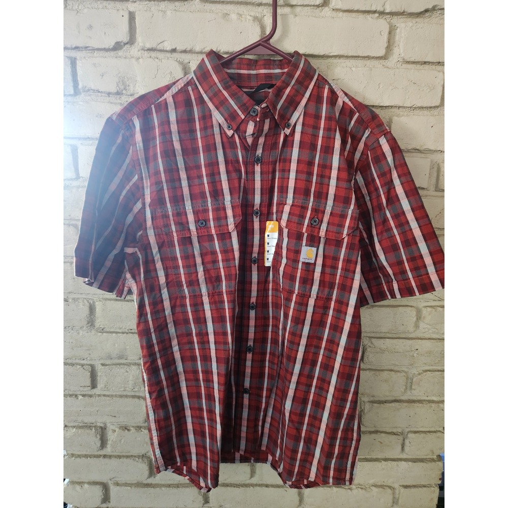 NWT Carhartt Mens Loose Fit Short Sleeve Plaid Button Down Shirt